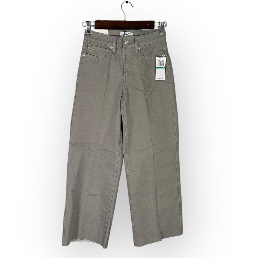 OAT High-Rise Wide Leg Crop‎ Jeans Women's 24 Gray Raw Hem Cotton Spandex NWT